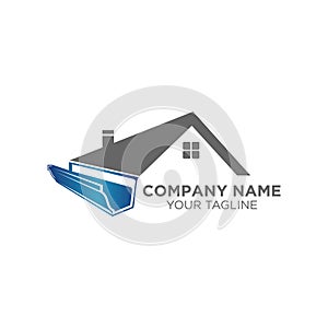 house roof gutter logo design. home pipe installation vector template illustration