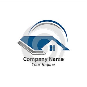 house roof gutter logo design. home pipe installation vector template illustration