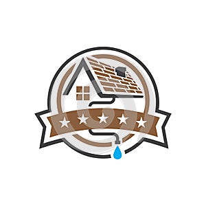 house roof gutter logo design vector badge emblem template illustrations