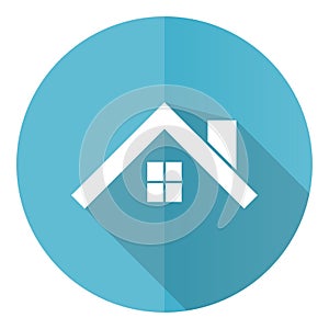 House, roof and window blue vector icon, flat design illustration in eps 10