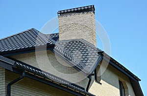 House Rooftop Problem Areas for Rain Gutter Waterproofing Outdoor. Home Guttering, Roofing Construction, Gutters, Plastic