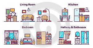 House rooms types color icons vector set photo