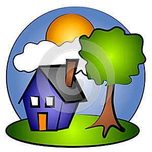 House Rural Scene Clip Art 2