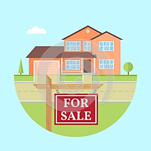 House for sale. Vector flat icon suburban american house. For web design and application interface useful for