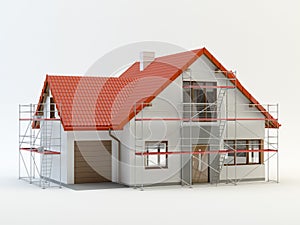 House and scaffolding, 3D illustration