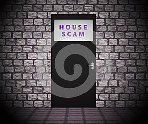 House Scam Door Depicts Home Buying Deception Or Fraud - 3d Illustration