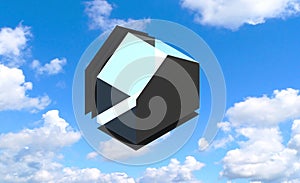 House schematically drawn with linear elements, in 3D three-dimensional perspective.