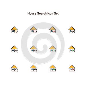 House search icon set design. home with magnifying glass illustration. simple clean colored symbol.