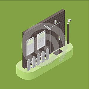 House security, access control and alarm system isometric vector illustration. Smart home concept.