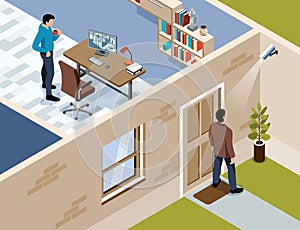 House Security Isometric Composition