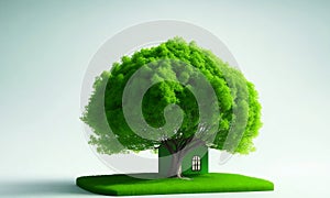 house shaped green tree as real estate environment day concept