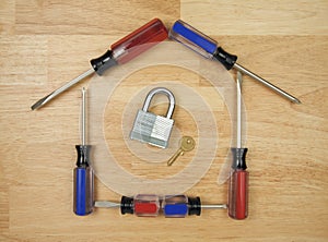 House Shaped by Screwdrivers with Lock and Key