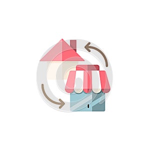 House and shop. Home shopping concept. Flat color icon. Commerce vector illustration