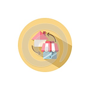 House and shop. Home shopping concept. Flat icon in a circle. Commerce vector illustration