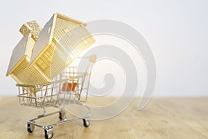 House in shopping cart ,How to become a homeowner,Concepts about online shopping, Buy and Sell house