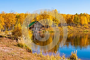 The house is on the shore of a small lake.
