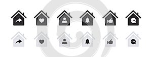 House signs. Home icon set. Real estate. House icons with different signs. Vector illustration