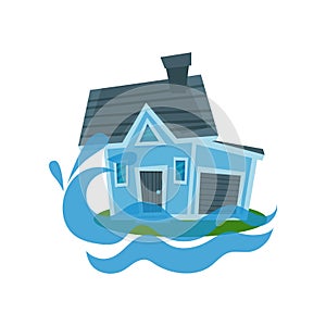 House sinking in a water, property insurance vector Illustration