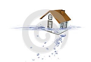 House sinking in water, Real estate housing crisis