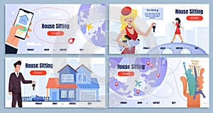 House Sitting Service Cartoon Landing Page Set photo