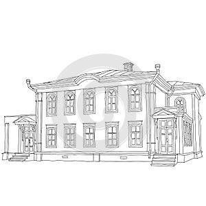 House sketch two-storey wooden house Ulyanov Lenin