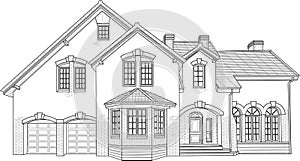 House sketch. Vector illustration in black and white.