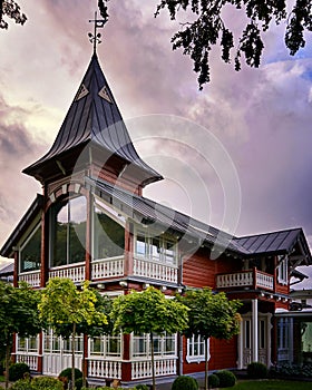 House of the small town Binz of the Island RÃ¼gen at the Baltic Sea in the sunset