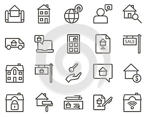 house, smart, Wi-Fi set vector icons. Real estate icon set. Simple Set of Real Estate Related Vector Line Icons. Contains such
