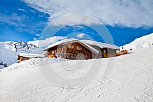 House in snow. Alps, Mayrhofen, Austria photo