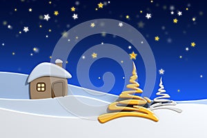 House in snow mountain