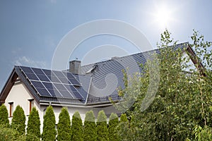 A house with a solar panel on the roof