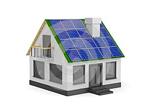 House with solar panel on white background. Isolated 3D illustration