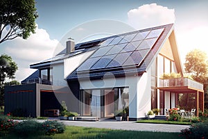 House with solar panels on the roof. Generative ai