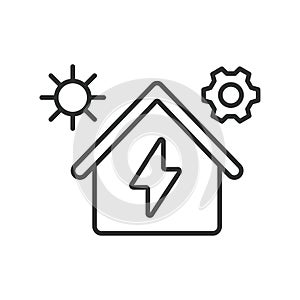 House solar panels settings in line design. House, solar, panels, settings, panel, support, power, business isolated on