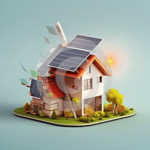 House with solar panels and wind turbines. Renewable energy concept Ai generative