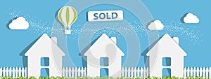 House Sold - Property Real Estate Concept - Isolated On Blue Bac