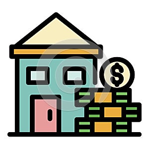 House and a stack of money icon color outline vector