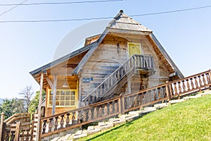 The house and the stairs on the hillside in Kusturica Drvengrad in Serbia