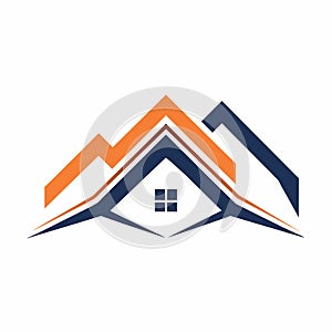A house stands against a backdrop of majestic mountains, A minimalist logo featuring a stylized roofline, minimalist logo photo
