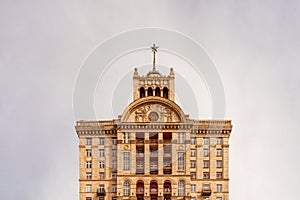 House with a star on Khreschatyk square built 1954 at Soviet Union time in Kyiv, Ukraine.