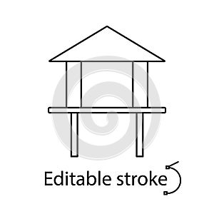 House on stilts outline icon. Maldives architecture. Tropical resort. Editable stroke. Isolated vector illustration