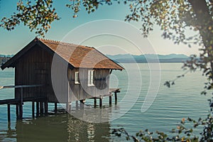 House on stilts over lake