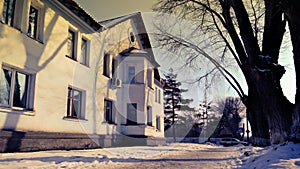 The house in the style of Stalin in the provincial Russian town. Bilding in style Stalin neoclassicism