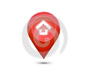 House symbol with red location pin icon on white background
