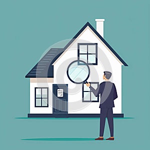 a house thats visually shrinking with a worried businessman standing beside it, holding a magnifying glass This could symbolize