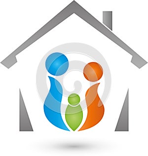 House and Three Persons, Colored, Team and Family Logo