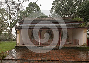 House with three Statues, Chua Thien Mu Pagoda in Hue, Vietnam