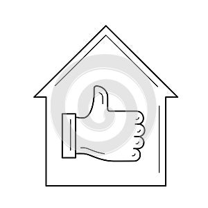 House with thumb up line icon.