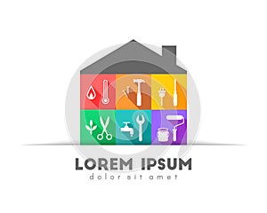 House with tools in colorful flat design photo