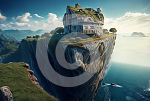 A house on top of a cliff, close to the edge